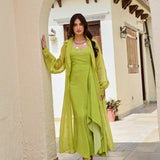 LIME GREEN SAMARA ONE SHOULDER DRESS WITH PURE ORGANZA CAPE JACKET SET OF TWO