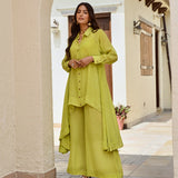 LIME RIA HIGH LOW SHIRT WITH FLAIR PANTS COORD SET OF TWO