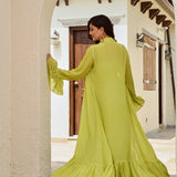 LIME GREEN IFAT FLARE DRESS WITH CAPE JACKET SET OF TWO