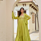 LIME GREEN IFAT FLARE DRESS WITH CAPE JACKET SET OF TWO