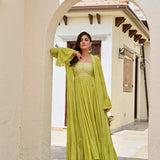 LIME GREEN IFAT FLARE DRESS WITH CAPE JACKET SET OF TWO