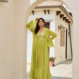 LIME GREEN IFAT FLARE DRESS WITH CAPE JACKET SET OF TWO