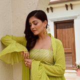 LIME GREEN IFAT FLARE DRESS WITH CAPE JACKET SET OF TWO