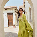 LIME GREEN IFAT FLARE DRESS WITH CAPE JACKET SET OF TWO