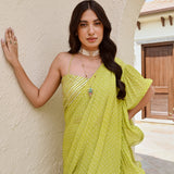 LIME GREEN RARA DRAPED SAREE WITH INTRICATE GOTA BLOUSE SET OF THREE