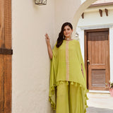 LIME GREEN KAI HIGH LOW TOP WITH FLAIR PANTS SET OF TWO