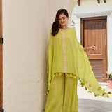 LIME GREEN KAI HIGH LOW TOP WITH FLAIR PANTS SET OF TWO