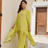 LIME GREEN KAI HIGH LOW TOP WITH FLAIR PANTS SET OF TWO