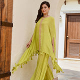 LIME GREEN KAI HIGH LOW TOP WITH FLAIR PANTS SET OF TWO