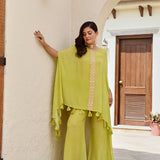 LIME GREEN KAI HIGH LOW TOP WITH FLAIR PANTS SET OF TWO