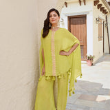 LIME GREEN KAI HIGH LOW TOP WITH FLAIR PANTS SET OF TWO