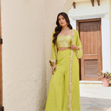 LIME GREEN NAAZ CAPE, CROP TOP AND FLAIR PANTS SET OF THREE