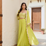 LIME GREEN NAAZ CAPE, CROP TOP AND FLAIR PANTS SET OF THREE