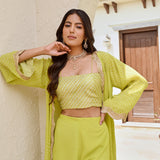 LIME GREEN NAAZ CAPE, CROP TOP AND FLAIR PANTS SET OF THREE