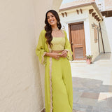 LIME GREEN NAAZ CAPE, CROP TOP AND FLAIR PANTS SET OF THREE