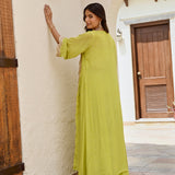 LIME GREEN NAAZ CAPE, CROP TOP AND FLAIR PANTS SET OF THREE