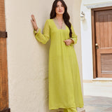 LIME GREEN BANDHANI SHIKHA KURTA AND STRAIGHT PANTS SET OF TWO