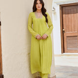 LIME GREEN BANDHANI SHIKHA KURTA AND STRAIGHT PANTS SET OF TWO