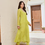 LIME GREEN BANDHANI SHIKHA KURTA AND STRAIGHT PANTS SET OF TWO