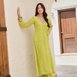 LIME GREEN BANDHANI SHIKHA KURTA AND STRAIGHT PANTS SET OF TWO