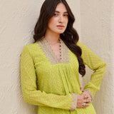LIME GREEN BANDHANI SHIKHA KURTA AND STRAIGHT PANTS SET OF TWO