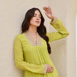 LIME GREEN BANDHANI SHIKHA KURTA AND STRAIGHT PANTS SET OF TWO