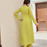 LIME GREEN BANDHANI SHIKHA KURTA AND STRAIGHT PANTS SET OF TWO