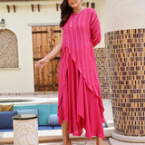 PINK REHAT HIGH LOW DRAPE DRESS