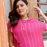 PINK REHAT HIGH LOW DRAPE DRESS