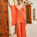 ORNAGE MIRA KAFTAN TOP WITH FLAIR PANTS SET OF TWO