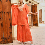 ORNAGE MIRA KAFTAN TOP WITH FLAIR PANTS SET OF TWO