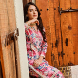PINK NURA CHANDERI KURTA , FLAIR PANTS AND NET ODHANI SET OF THREE
