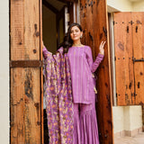 PURPLE JAIPUR KURTA WITH GARARA AND PURE CHANDERI ODHANI SET OF THREE
