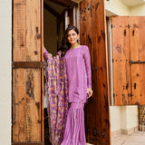 PURPLE JAIPUR KURTA WITH GARARA AND PURE CHANDERI ODHANI SET OF THREE