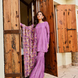 PURPLE JAIPUR KURTA WITH GARARA AND PURE CHANDERI ODHANI SET OF THREE