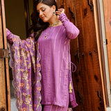 PURPLE JAIPUR KURTA WITH GARARA AND PURE CHANDERI ODHANI SET OF THREE