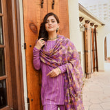 PURPLE JAIPUR KURTA WITH GARARA AND PURE CHANDERI ODHANI SET OF THREE