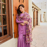 PURPLE JAIPUR KURTA WITH GARARA AND PURE CHANDERI ODHANI SET OF THREE