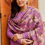 PURPLE JAIPUR KURTA WITH GARARA AND PURE CHANDERI ODHANI SET OF THREE