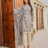 BEIGE & NAVY NURA CHANDERI KURTA, GOTA PANTS AND ODHANI SET OF THREE