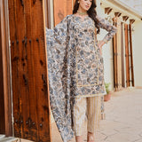 BEIGE & NAVY NURA CHANDERI KURTA, GOTA PANTS AND ODHANI SET OF THREE