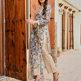 BEIGE & NAVY NURA CHANDERI KURTA, GOTA PANTS AND ODHANI SET OF THREE