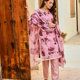 PINK NURA CHANDERI KURTA , STRAIGHT GOTA PANTS AND ODHANI SET OF THREE