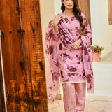 PINK NURA CHANDERI KURTA , STRAIGHT GOTA PANTS AND ODHANI SET OF THREE
