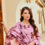 PINK NURA CHANDERI KURTA , STRAIGHT GOTA PANTS AND ODHANI SET OF THREE