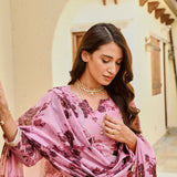 PINK NURA CHANDERI KURTA , STRAIGHT GOTA PANTS AND ODHANI SET OF THREE