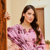 PINK NURA CHANDERI KURTA , STRAIGHT GOTA PANTS AND ODHANI SET OF THREE