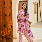 PINK NURA CHANDERI KURTA , STRAIGHT GOTA PANTS AND ODHANI SET OF THREE