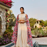 IVORY DISHA LEHENGA SET WITH MULTI FLORAL CHANDERI ODHANI