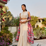IVORY DISHA LEHENGA SET WITH MULTI FLORAL CHANDERI ODHANI